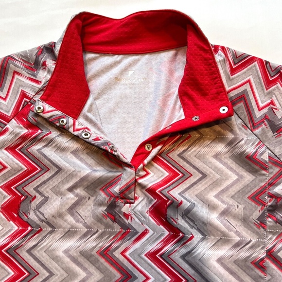 Bette & Court Top Snap Front Polo Golf Shirt Short Sleeves Size M Red Gray - Picture 4 of 5